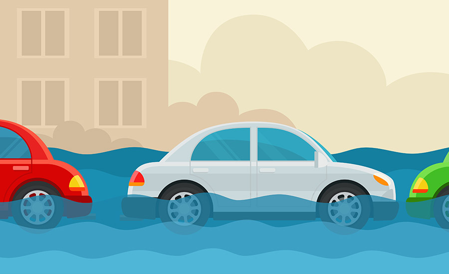 洪水淹沒道路和車輛?