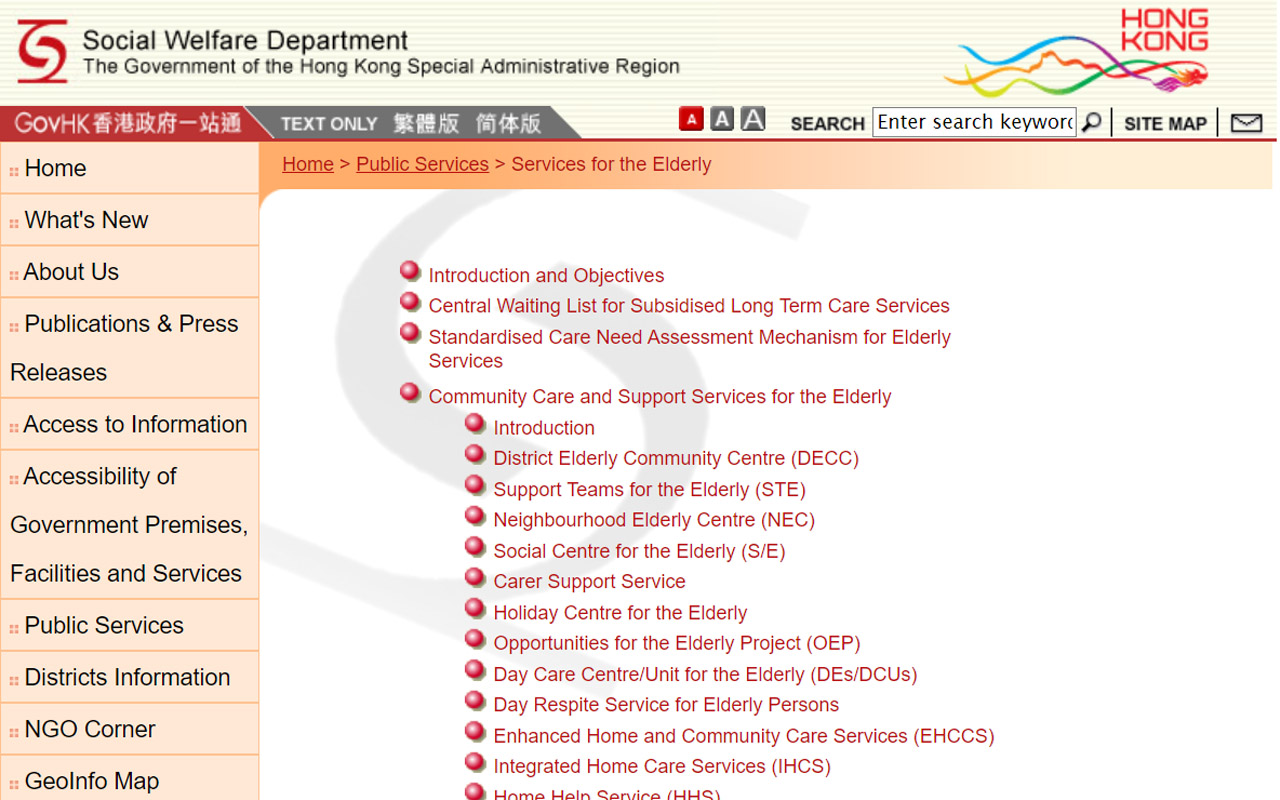 Services for the Elderly Social Welfare Department 