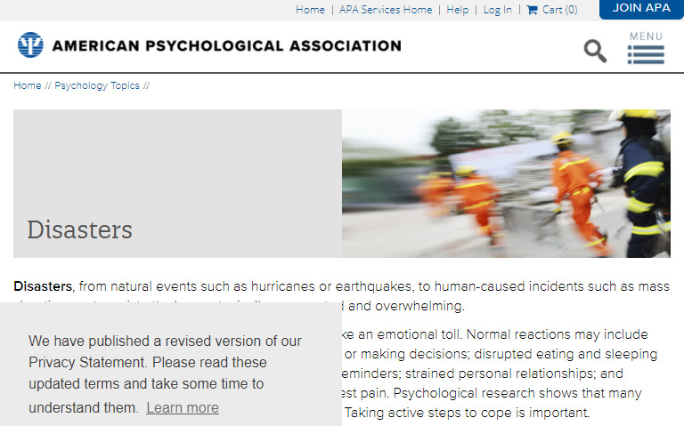 American Psychological Association – Disaster topic